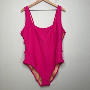 J. Crew Swimsuit Womens 16 Hot Pink Ribbed Bows Feminine Girly Vacation Resort